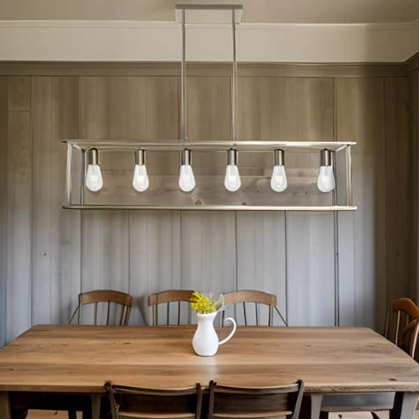 Sunpez 41 in. W 6-Light Brushed Nickel Pendant Lights Farmhouse Chandeliers for Dining Room Kitchen, E26, No Bulbs