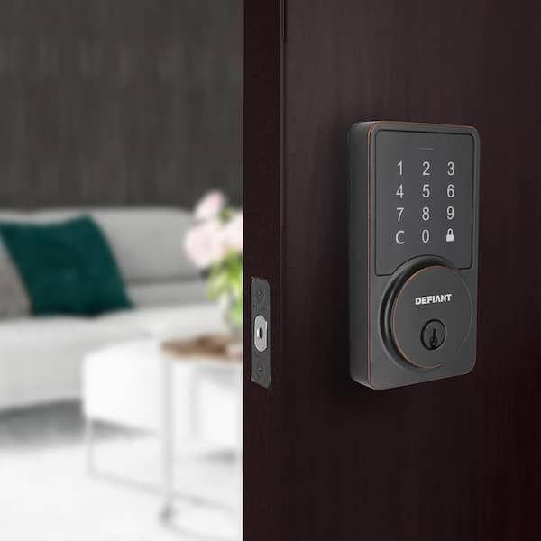Square Aged Bronze Electronic Single Cylinder Deadbolt Wi-Fi Enabled Powered by Hubspace