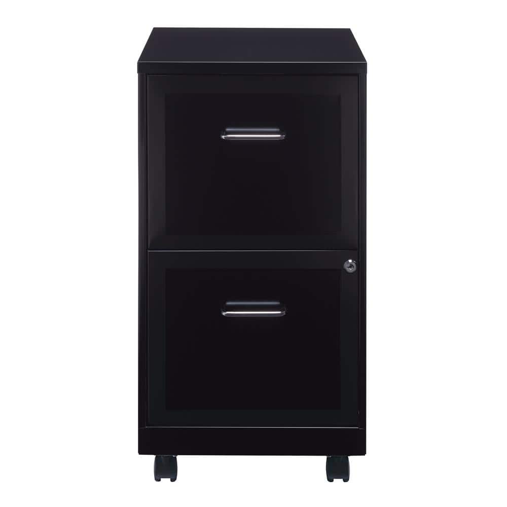 Black 18" Mobile 2-Drawer Lockable Vertical File Cabinet