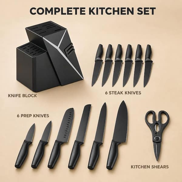Numhew 15-Pack Stainless Steel Knife Set with Built-in Knife