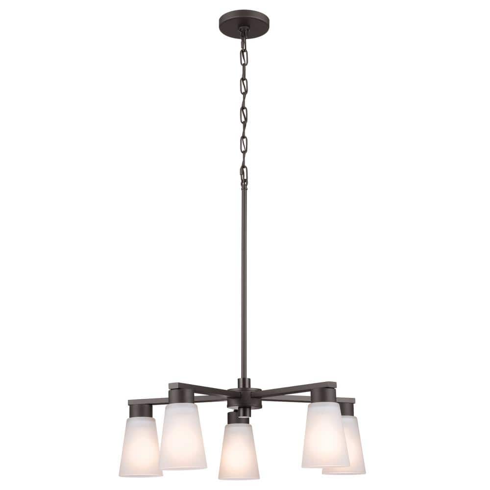 Stamos 24" Olde Bronze 5-Light Chandelier with Satin Etched Glass Shades