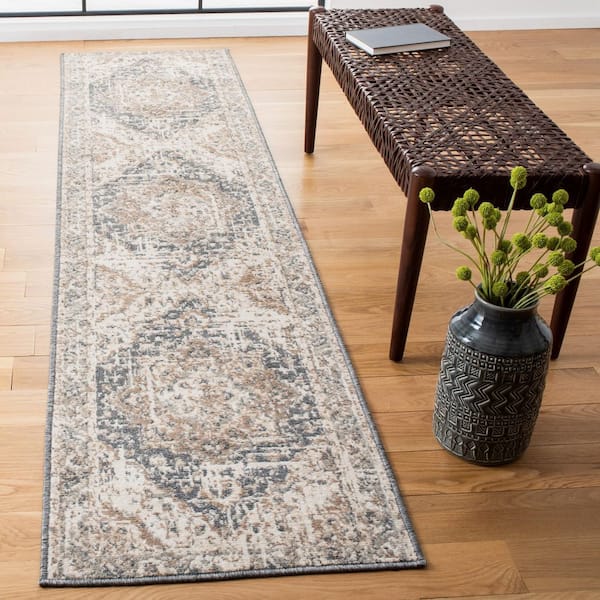 Pyramid 2 ft. x 5 ft. Ivory/Beige Ornate Border Runner Rug