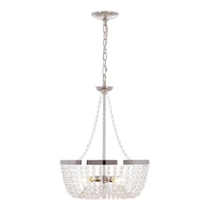 4-Lights Polished Nickel Chandelier with Glass Beads