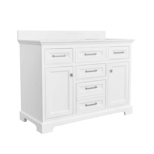 AstralLight 48 in. Single Sink Freestanding White Bath Vanity with White Engineered Stone Top