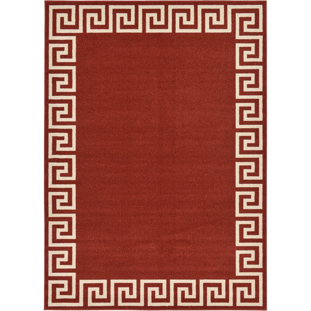 Rectangular Terracotta Geometric Easy Care Synthetic Rug
