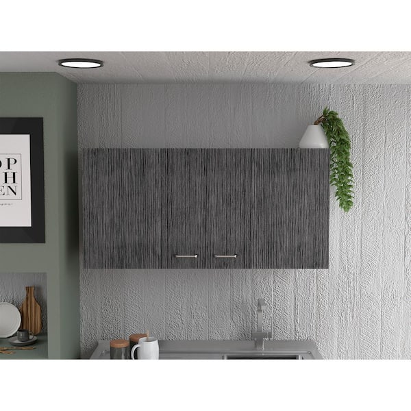 39.3 in. W x 12.6 in. D x 19.3 in. H White and Smokey Gray Ready to Assemble Wall Kitchen Cabinet with Double Doors
