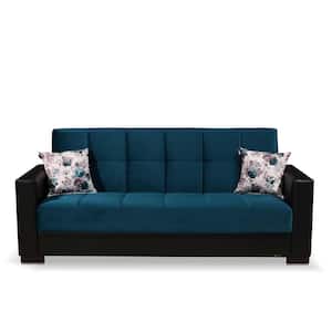 Basics Collection Convertible 36 in. Turquoise/Black Microfiber 3-Seater Twin Sleeper Sofa Bed