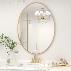 24 in. W x 36 in. H Large Oval Wall Mirror Stainless Steel Frame Bathroom Mirrors Bathroom Vanity Mirror in Brushed Gold