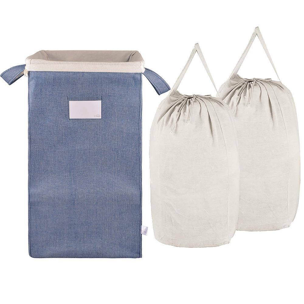 14 in. W x 14 in. D x 24 in. H Polyester Laundry Basket Hamper with 2