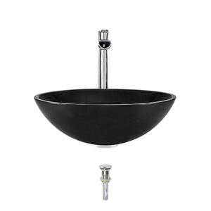 Mr Direct Stone Vessel Sink In Honed Basalt Black Granite With Waterfall Faucet And Pop Up Drain In Chrome 850 Bl Swf C The Home Depot
