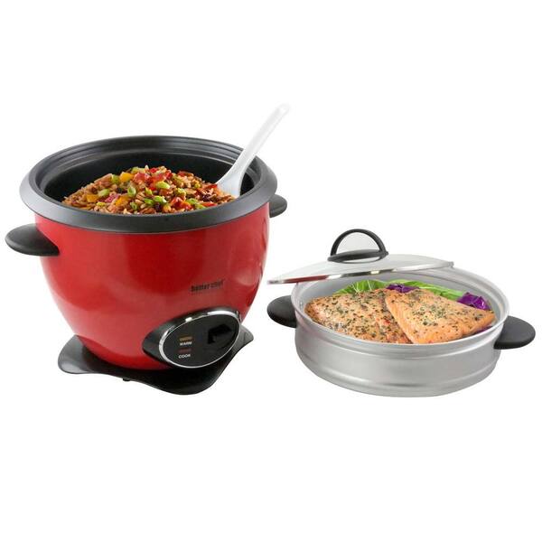 Better Chef 10-Cup Red Nonstick Rice Cooker with Steamer Basket