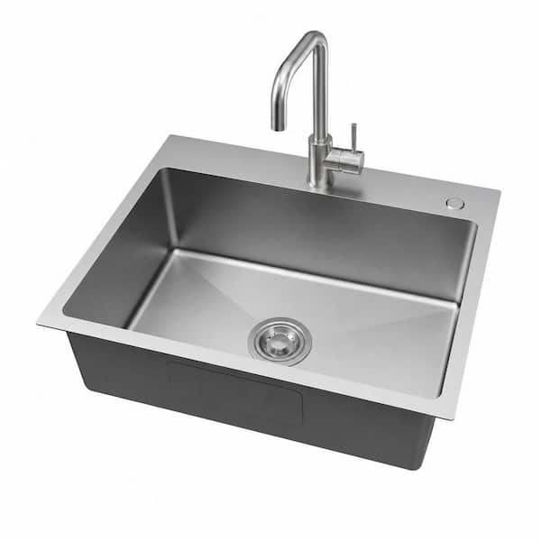 24 in. x 18 in. Drop in Single Bowl Brushed Stainless Steel Kitchen Sink with Drain Kit and Faucet