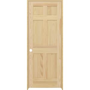 28 in. x 80 in. 6-Panel Right-Hand Unfinished Pine Wood Single Prehung Interior Door with Nickel Hinges