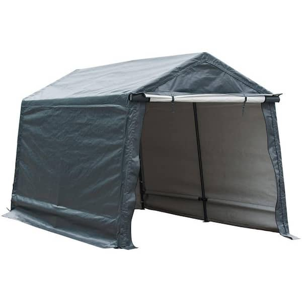 Abba Patio 10 ft. W x 10 ft. D x 8.7 ft. Grey Outdoor Storage Shelter with Sidewalls and Rolled Up Doors