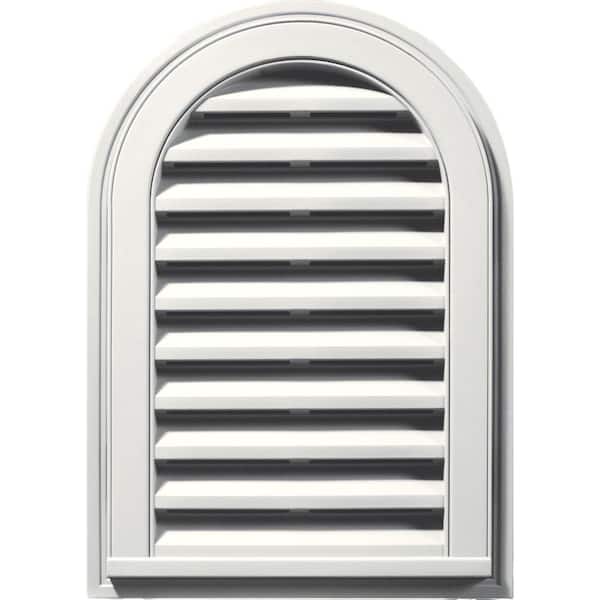 Builders Edge 14 in. x 22 in. Round Top White Plastic Built-in Screen Gable Louver Vent