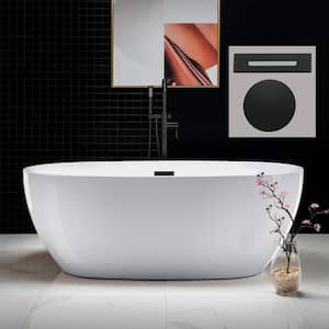 Bordeaux 67 in. Acrylic FlatBottom Double Ended Bathtub with Matte Black Overflow and Drain Included in White