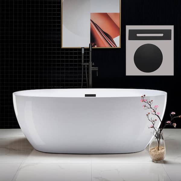 WOODBRIDGE Bordeaux 67 in. Acrylic FlatBottom Double Ended Bathtub with Matte Black Overflow and Drain Included in White