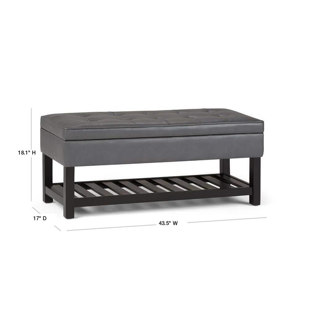 Stone Grey Tufted Faux Leather Storage Bench with Open Bottom
