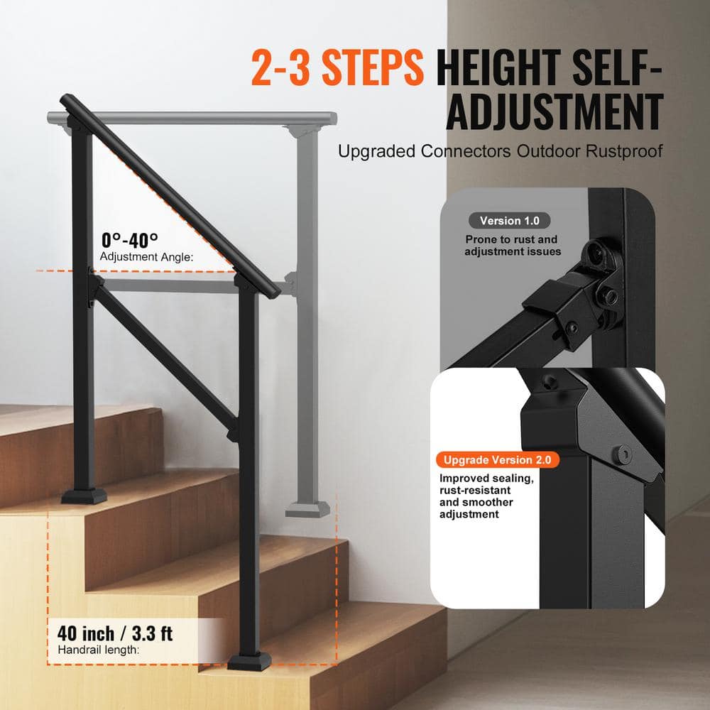 Black Stainless Steel Outdoor Stair Handrail Kit