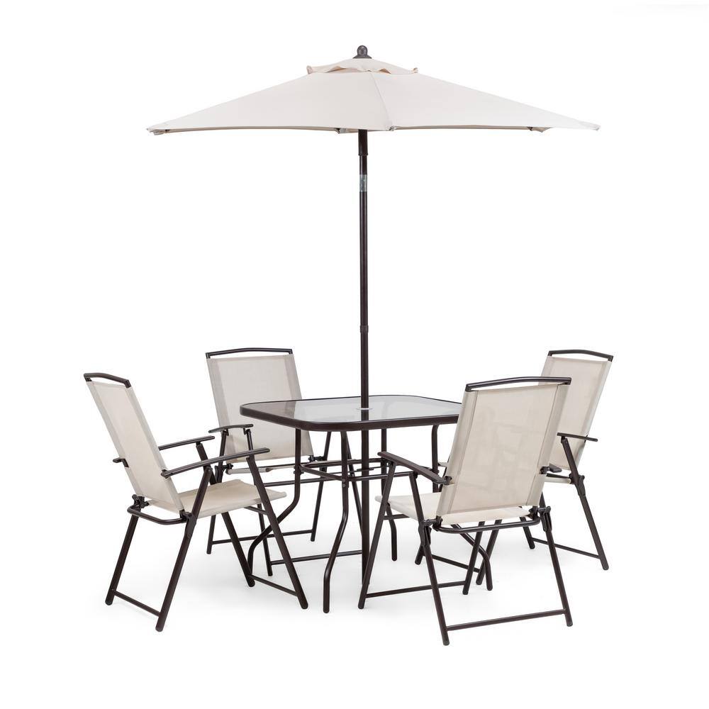 Adela Brown 6-Piece Metal Glass top Square Outdoor Dining Set and Umbrella price history on PriceWatchPro