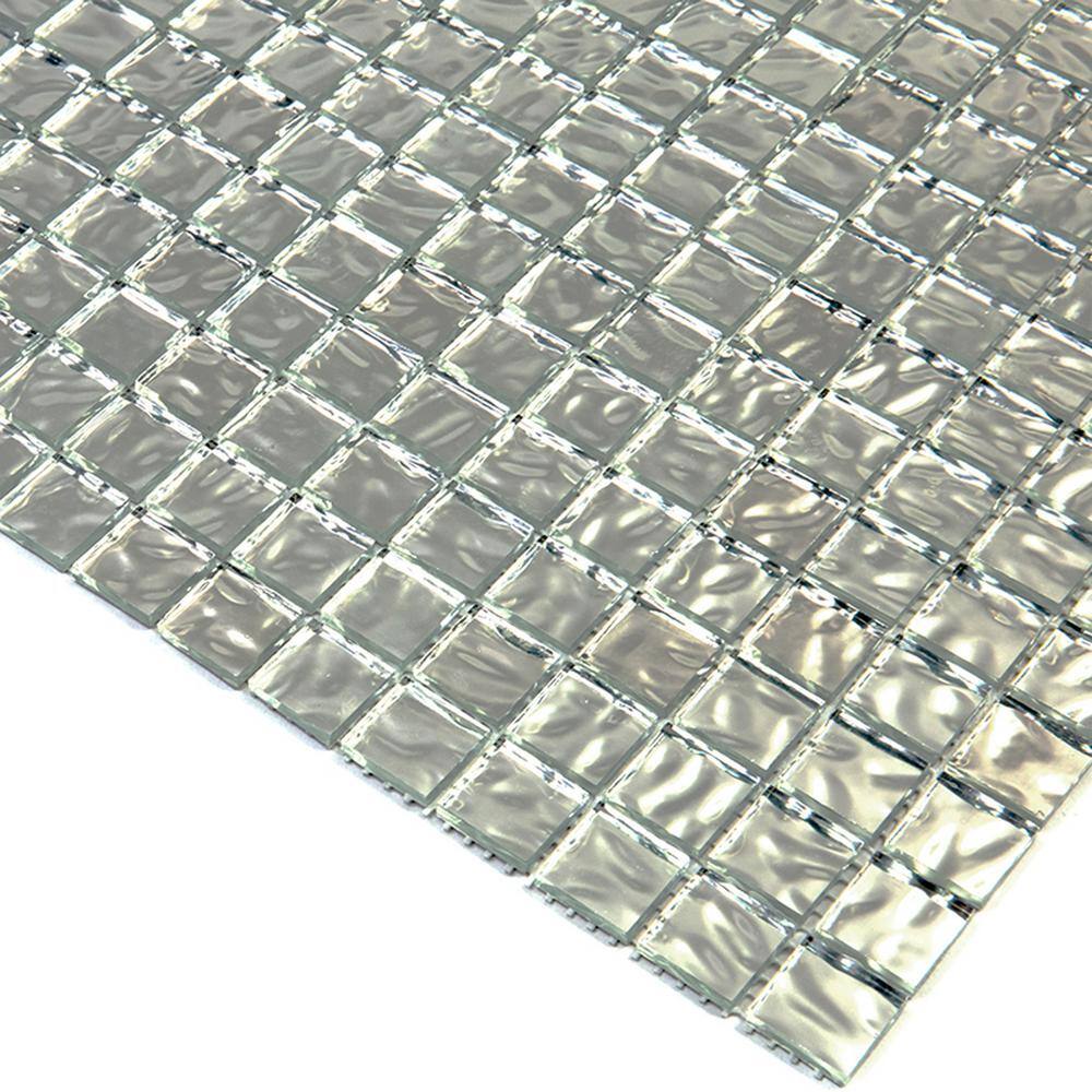 Silver 12'' x 12'' Glossy Glass Mosaic Wall and Floor Tile