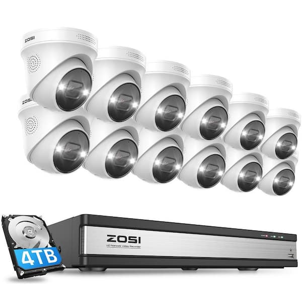 ZOSI 4K Ultra HD 16-Channel POE 4TB NVR Security Camera System with 12 Wired 8MP Spotlight Outdoor Cameras, 2-Way Audio