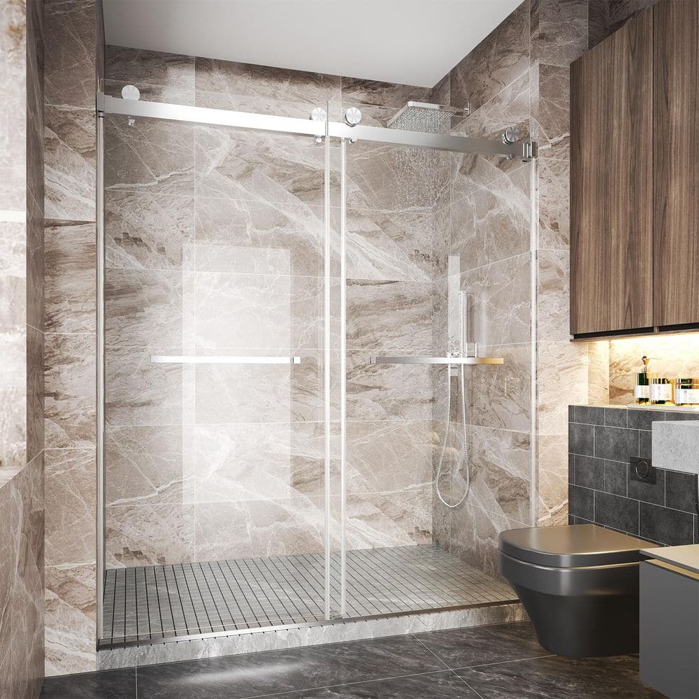 "62-66 in.W x 76 in.H Double Sliding Frameless Shower Door,3/8""(10mm)Tempered Glass,Stainless Steel,Brushed Nickel" price history on PriceWatchPro