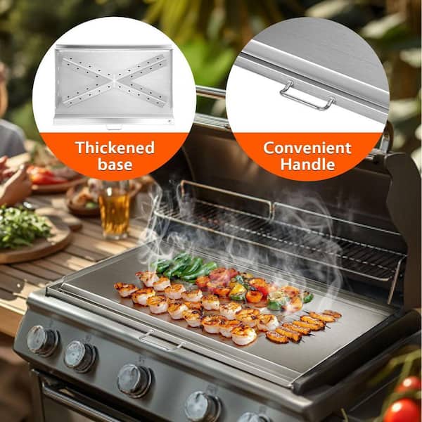 32 in. x 15 in. Stainless Steel Griddle Plate Silver Removable