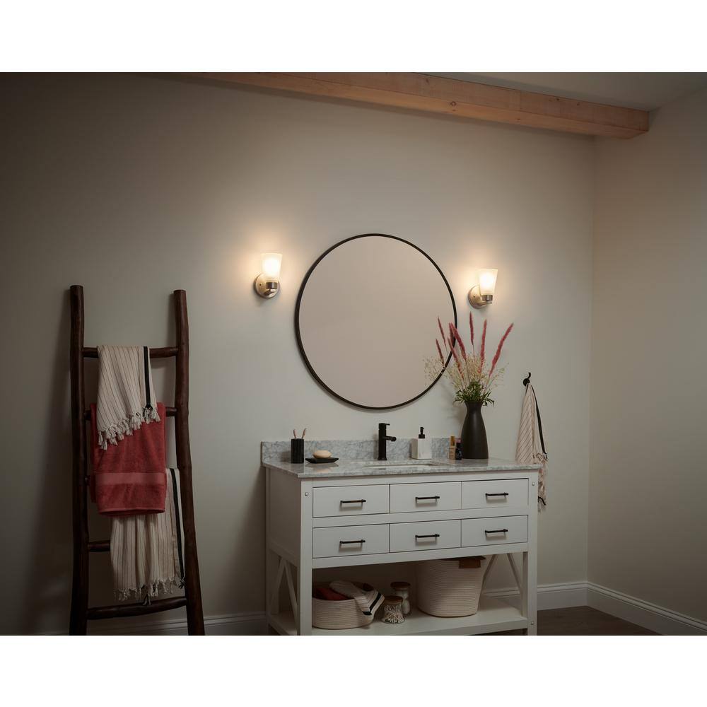 Brushed Nickel Dimmable Wall Sconce with Satin Etched Glass