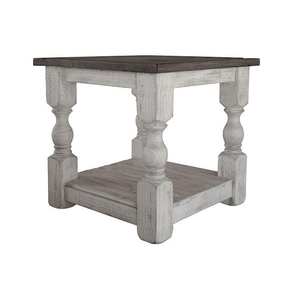 Benjara 25.5 in. Ivory and Gray Square Wood End Table with Wooden Frame
