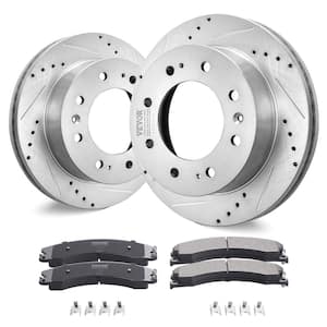 Front Brake Kit Compatible with 2011-2019 Chevy Silverado GMC Sierra 2500 3500 HD, Drilled and Slotted Brake Rotors