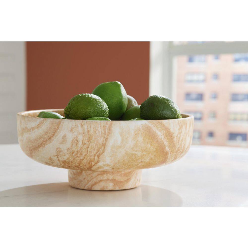 Light Brown and White Ceramic Decorative Bowl, 12-inch