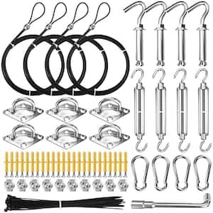 12FT Vinyl Coated 304 Stainless Steel Wire Rope Sun Shade Sail Hardware Kit for Outdoor Patio Garden Installation