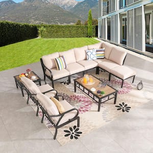 10-Piece Metal Outdoor Sectional with Beige Cushions
