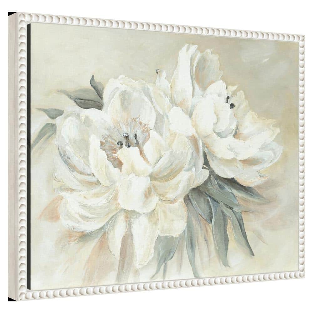 White Floral Beaded Frame Canvas Wall Art