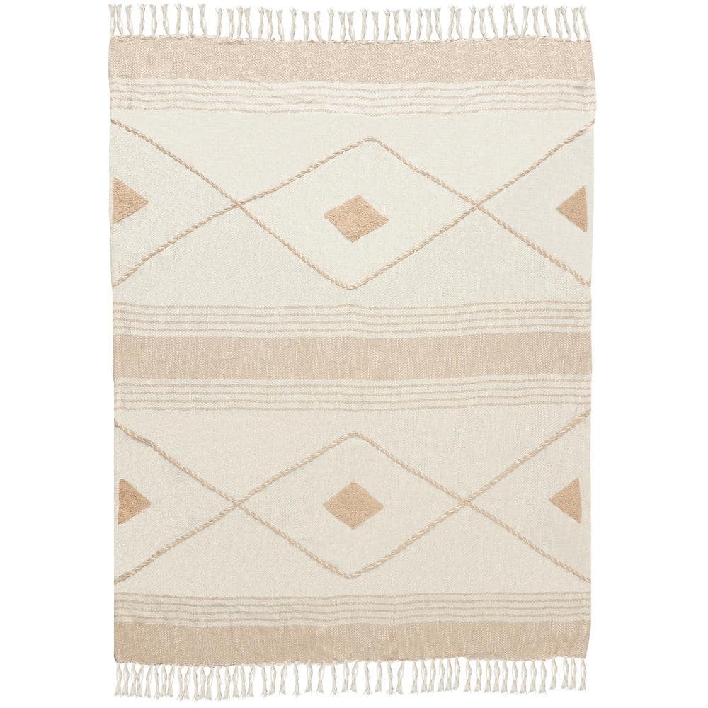 Coastal Edge Peach/White Geometric Diamond All Natural Cotton Throw Blanket