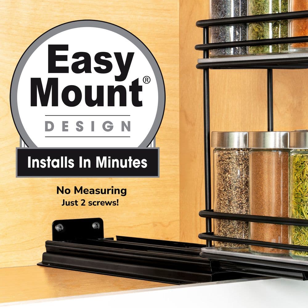 Black Powder-Coated Steel 2-Tier Pull Out Spice Rack Organizer