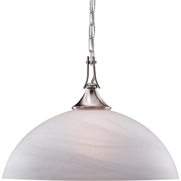 Volume Lighting Durango 1-Light Indoor Brushed Nickel Hanging Pendant with Alabaster Glass Bowl