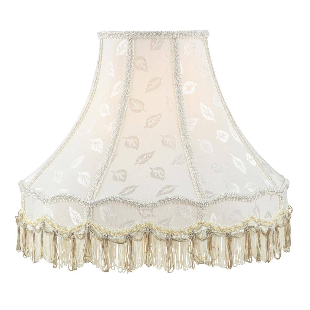 Off-White Jacquard Fabric Scallop Dome Lamp Shade with Fringe