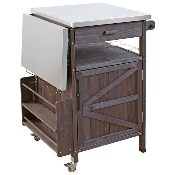 OLUMAT 40.5 in. W Brown Farmhouse Solid Wood Outdoor Kitchen Island ...