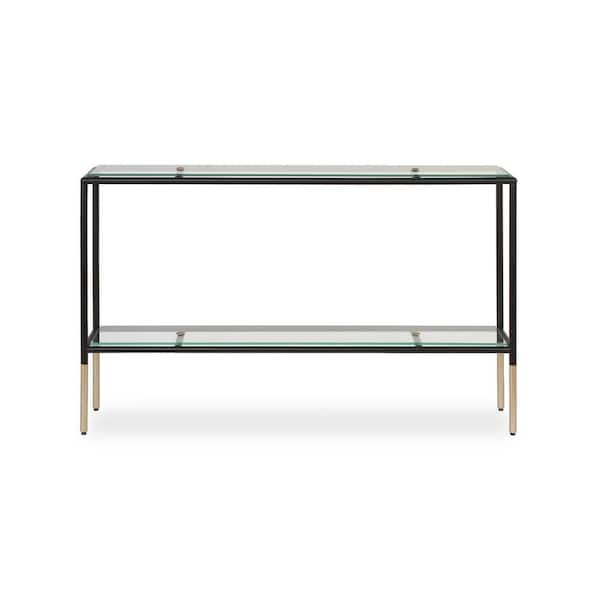 Benjara Beny 47.88 in. Black and Gold and Clear Rectangle Glass