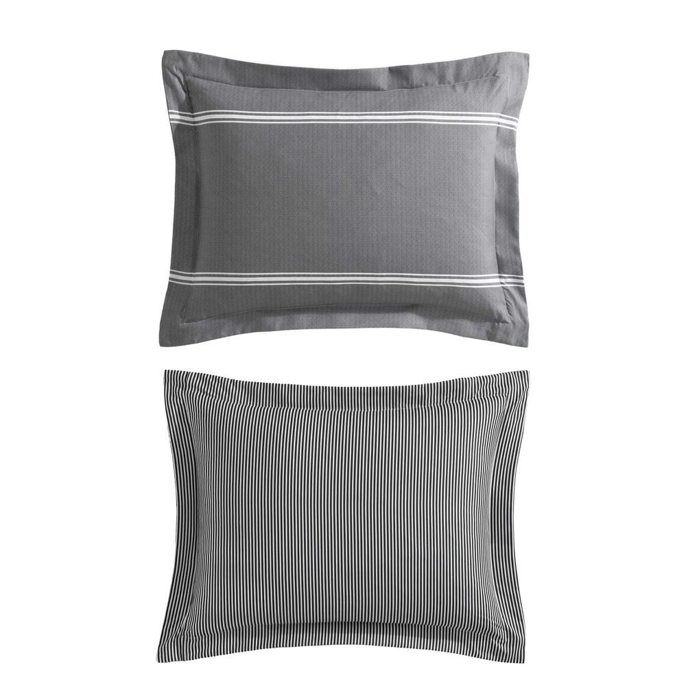 Gray Reversible Microfiber Queen Comforter Set with Chevron Stripes