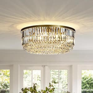 24 in. 5-Lights Modern Glam Soft Gold Round Flush Mount Ceiling light With Clear Crystal