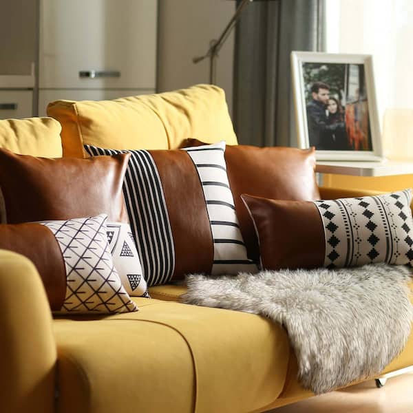 Brown Couch with Variety of Throw Pillow Covers - Soul & Lane