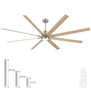 Coastal 84 in. Indoor Brushed Nickel Large Windmill Ceiling Fan with Light, Natural Wood Blades and Remote Control