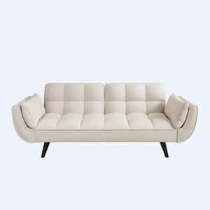 74 in.Beige Polyester Twin Size Sofa Bed with 2-Pillows