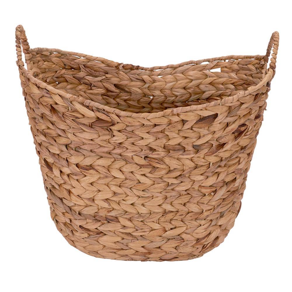 Golden Toffee Water Hyacinth Round Wicker Basket with Metal Frame