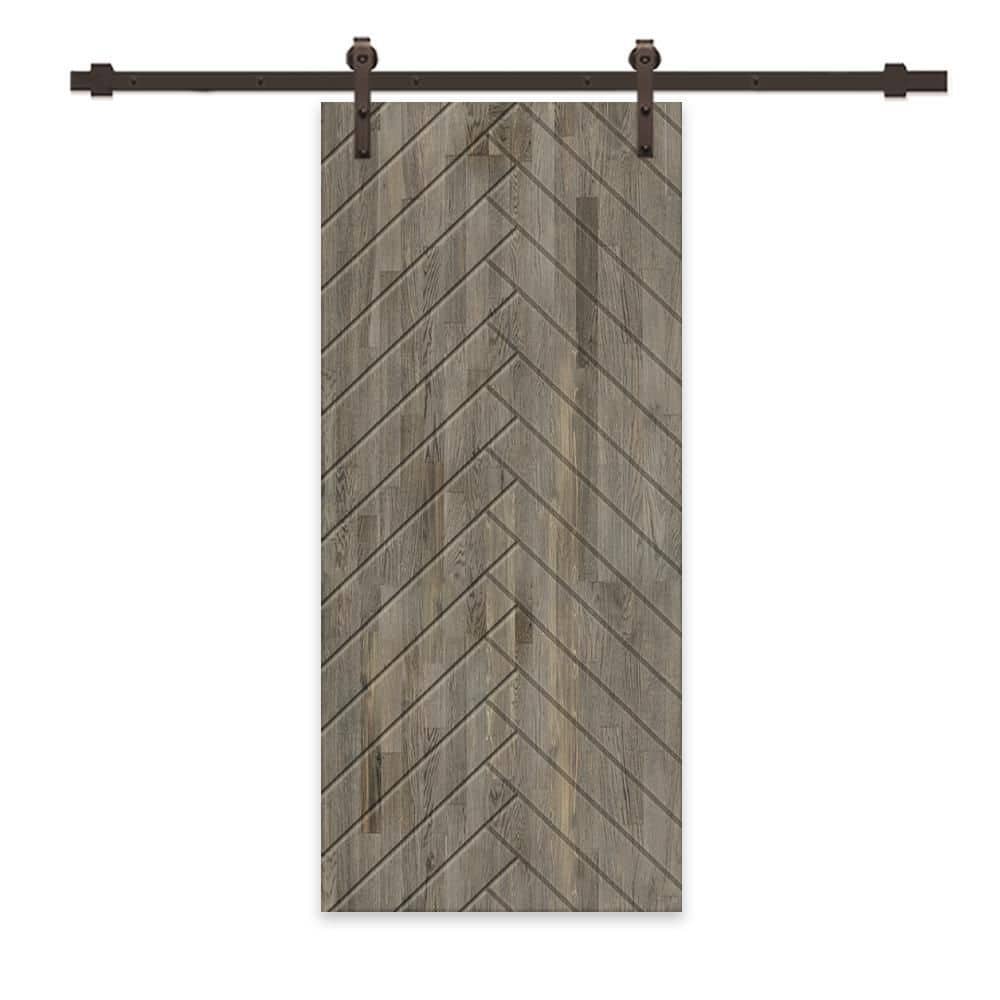 24 in. x 80 in. Weather Gray Stained Pine Wood Modern Interior Sliding Barn Door with Hardware Kit price history on PriceWatchPro