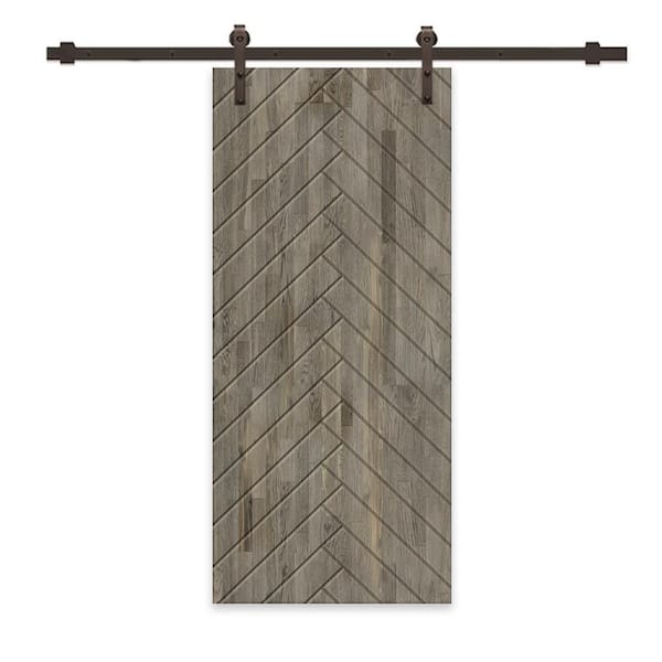 CALHOME 24 in. x 80 in. Weather Gray Stained Pine Wood Modern Interior Sliding Barn Door with Hardware Kit