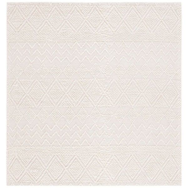 Natura 3 ft. x 3 ft. Ivory Chevron Striped Diamond Square Area Rug